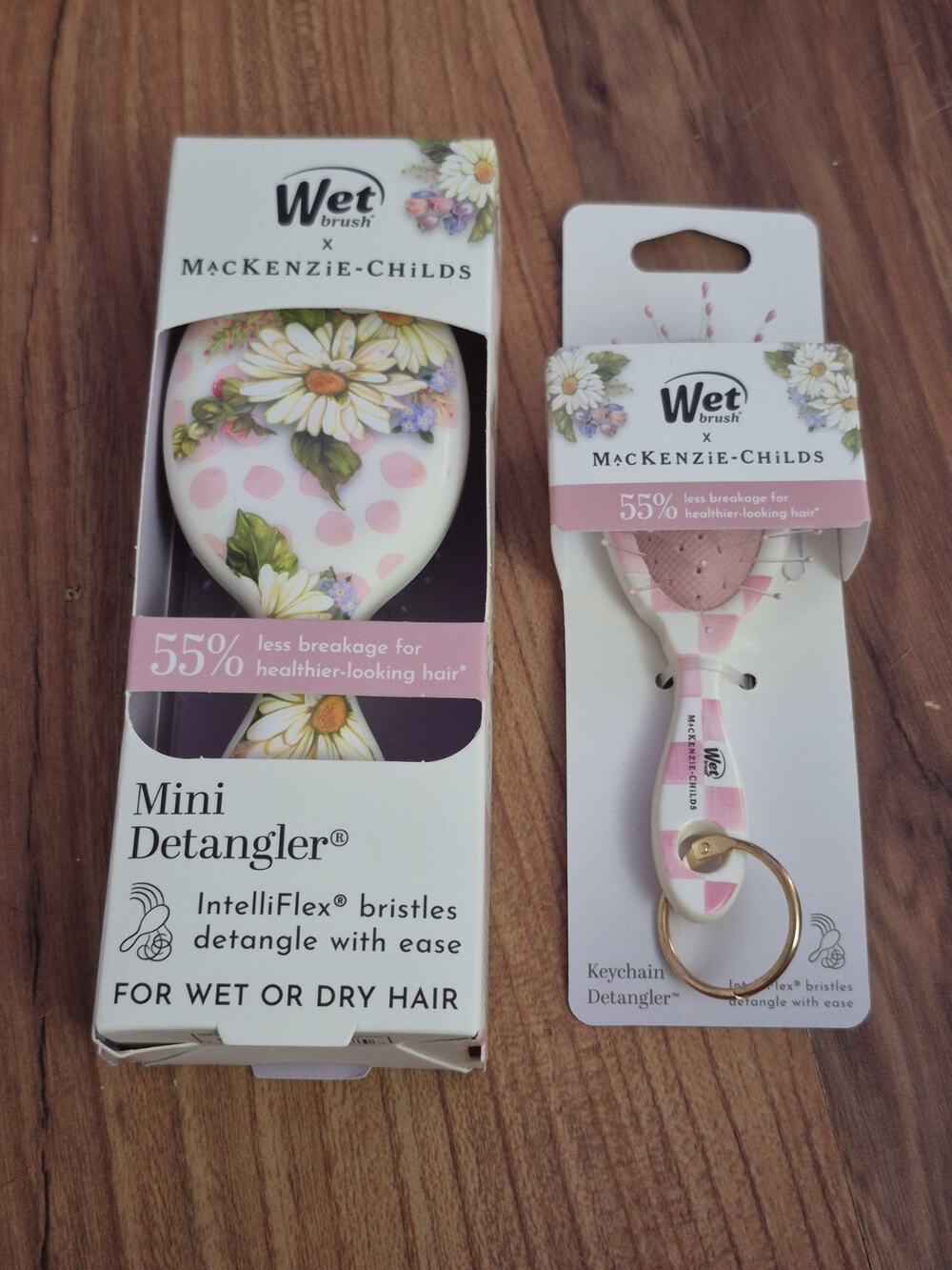 Wet Brush x MacKenzie Childs Keychain & Mini Detangle Brush Wildflowers Check BB